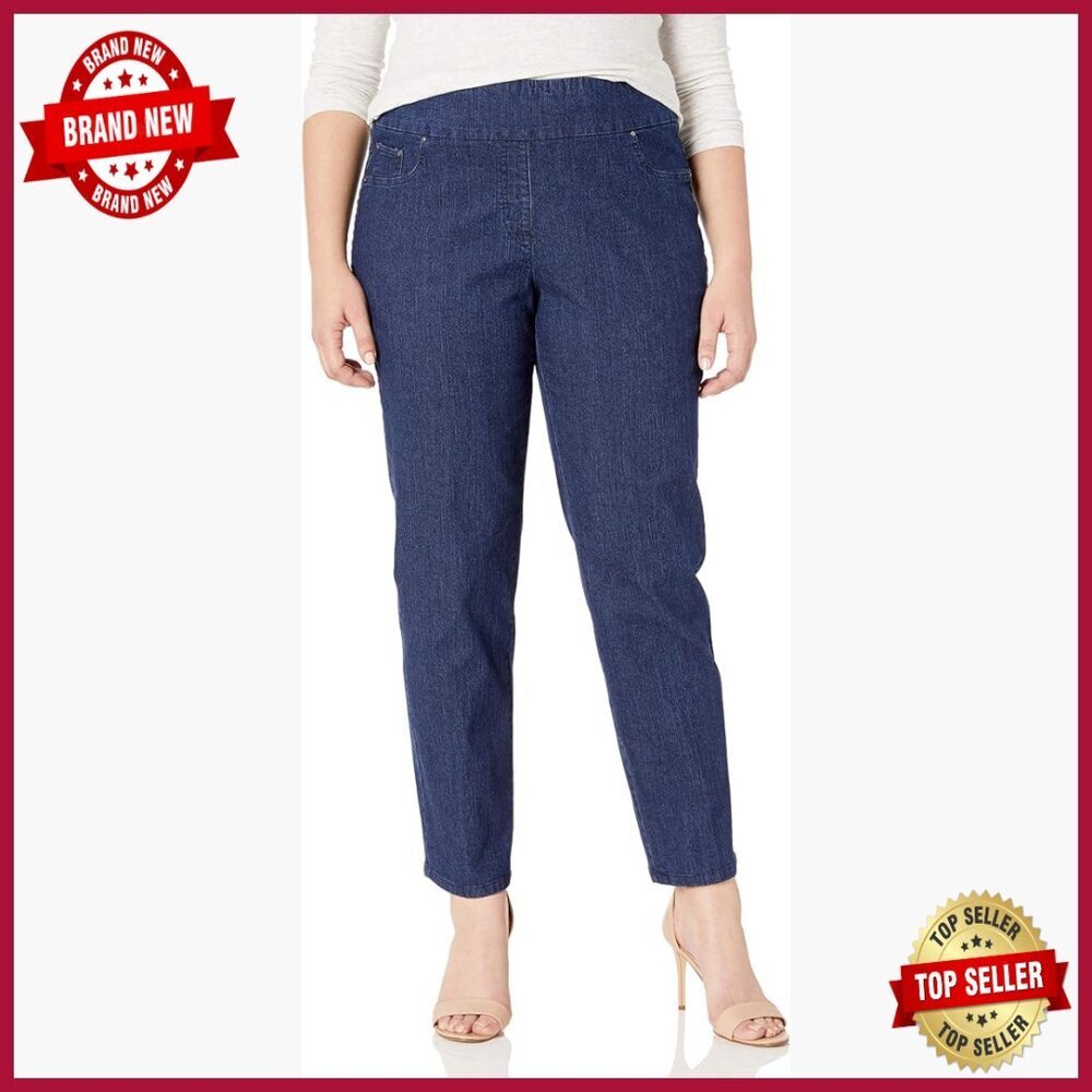 Plus-Size Pull-On Stretch Denim Jeans Mid Rise Straight Leg